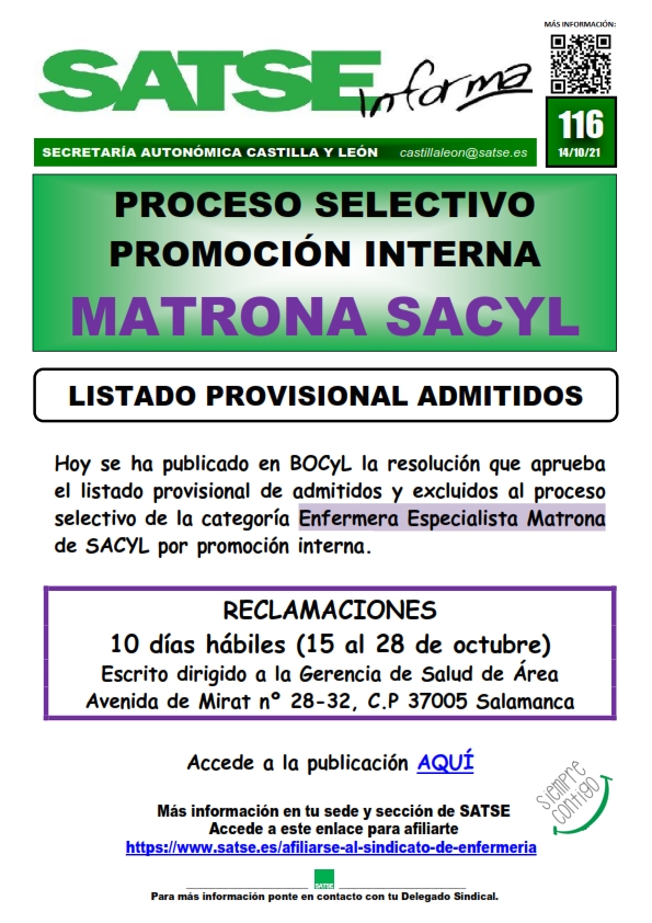 S.I. 116-21 LISTADO PROVISIONAL OPE MATRONA PROMOCION INTERNA
