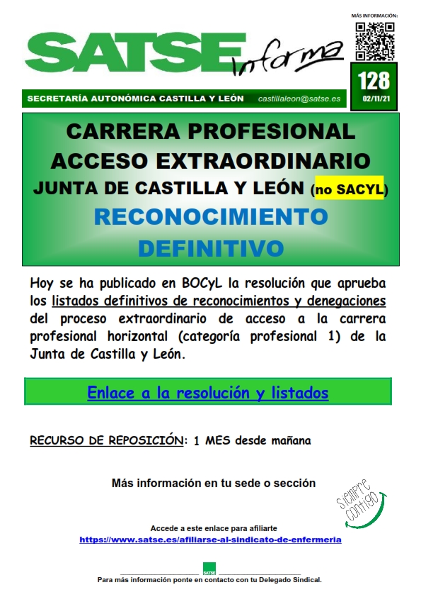 S.I. 128-21 RECONOCIMIENTO DEFINITIVO GRADO I EXTRAORDINARIO CARRERA PRO JCYL