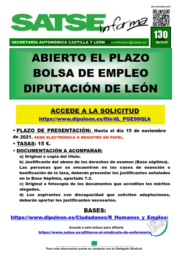 S.I. 130-21 BOLSA DIPUTACIÓN LEÓN