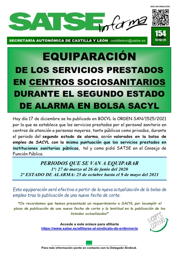 S.I. 154-21 EQUIPARACION PUNTUACION ESTADO DE ALARMA CENTROS SOCIOSANITARIOS