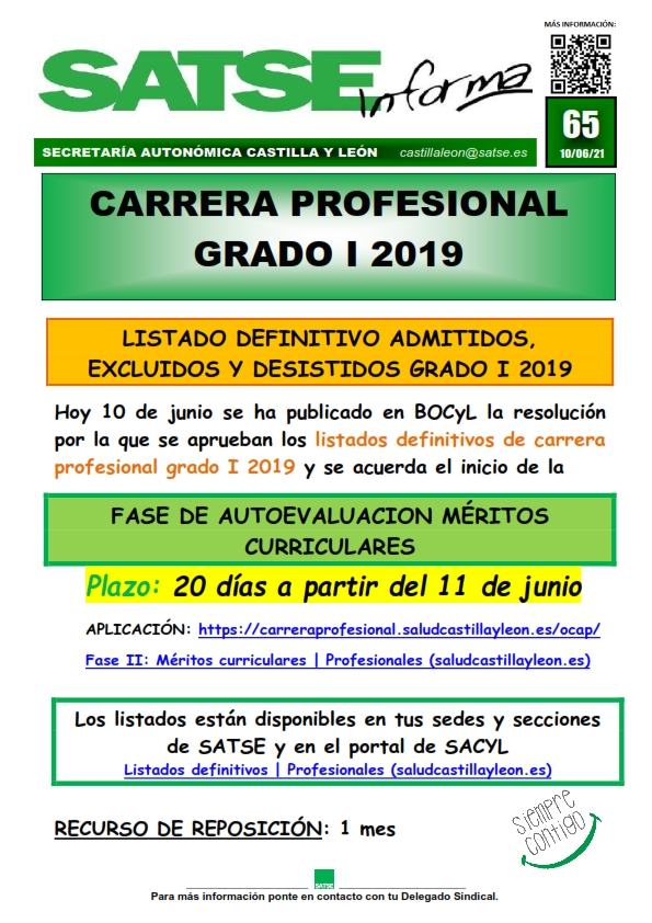 S.I. 65-21 CARRERA PROFESIONAL GRADO I 2019