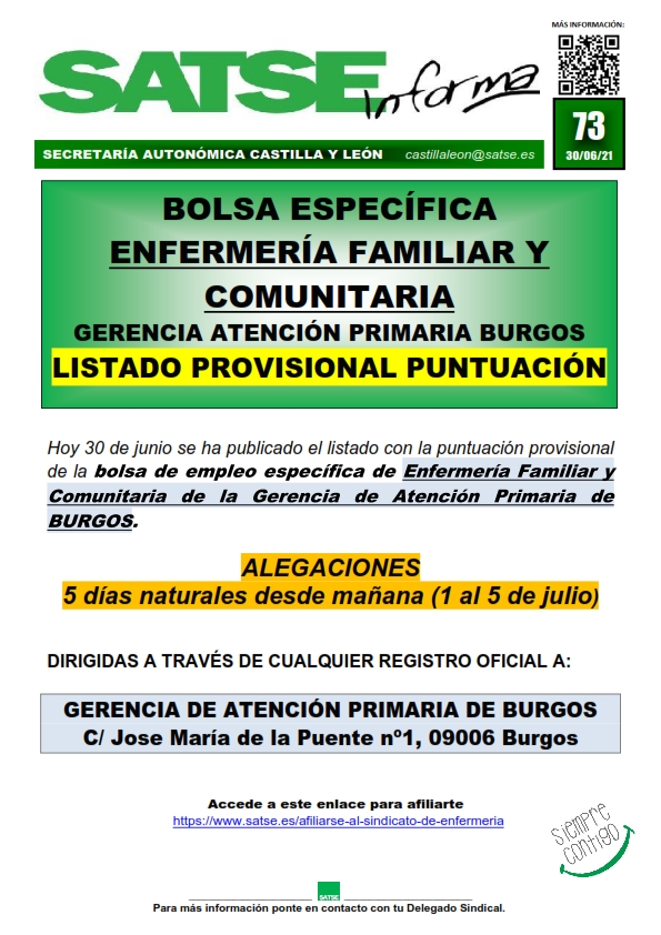 S.I. 73-21 PUNTUACIÓN BOLSA ESPECÍFICA FAMILIAR Y COMUNITARIA DE BURGOS