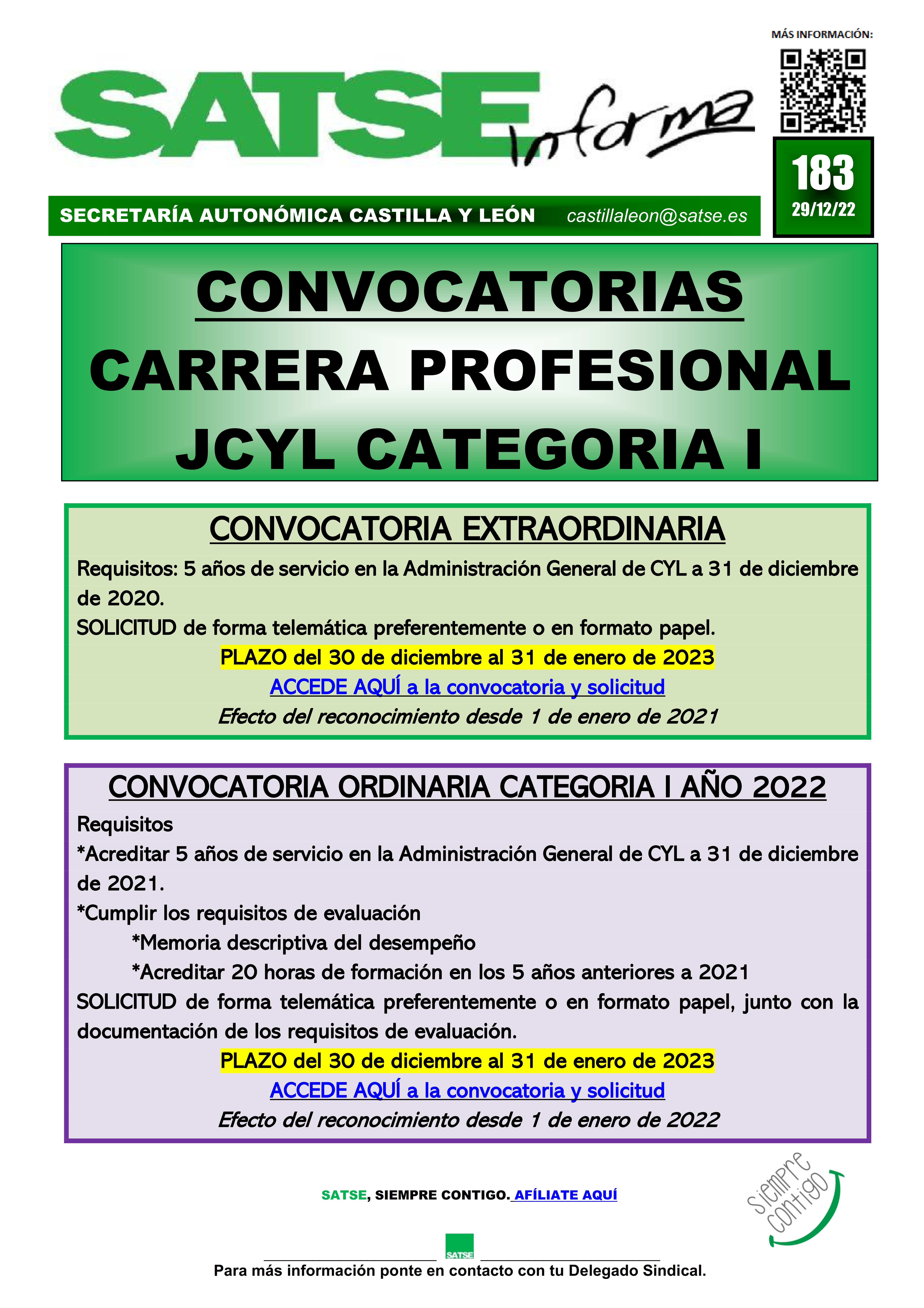 S.I. 183-22 CONVOCATORIA CARRERA PROFESIONAL JCYL ORD y EXTRA