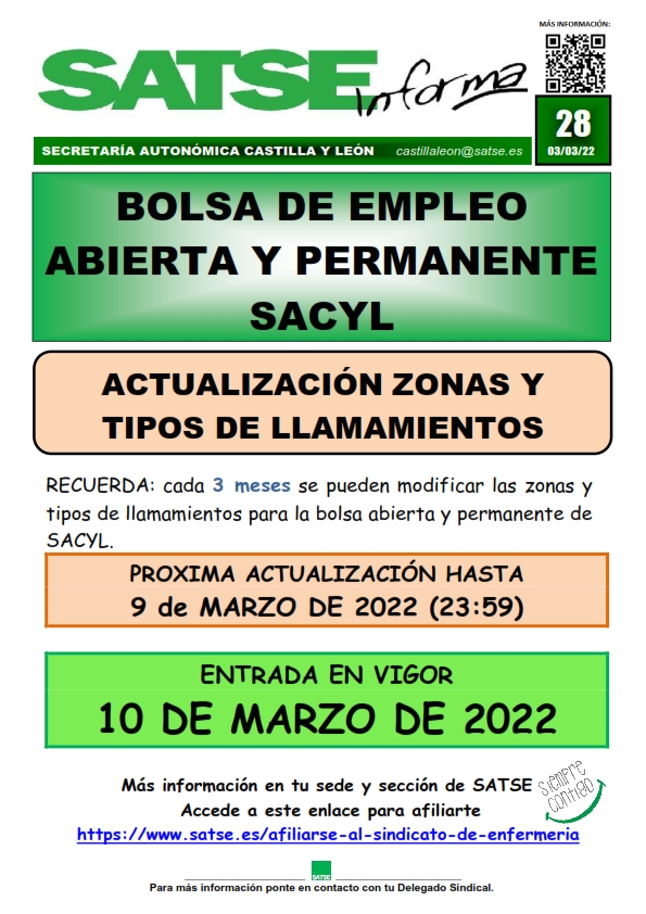 S.I. 28-22 ACTUALIZACION BOLSA EMPLEO SACYL