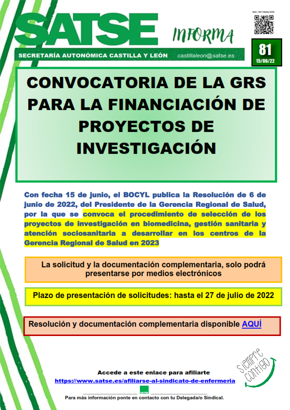 S.I. 81-22 CONVOCATORIA GRS FINANCIACIÓN DE PROYECTOS