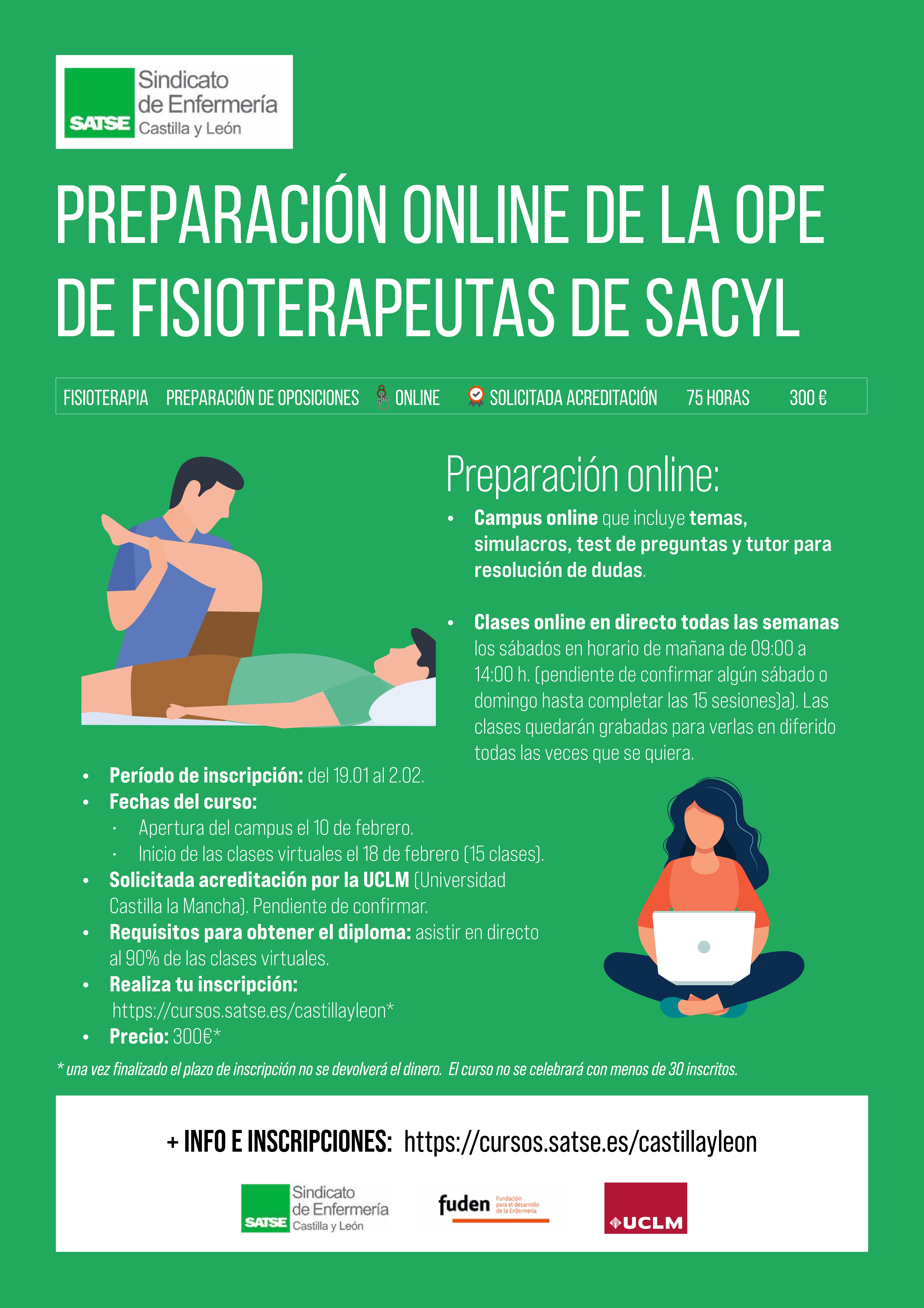 Cartel curso online preparación OPE Fisioterapeutas SACYL 2023