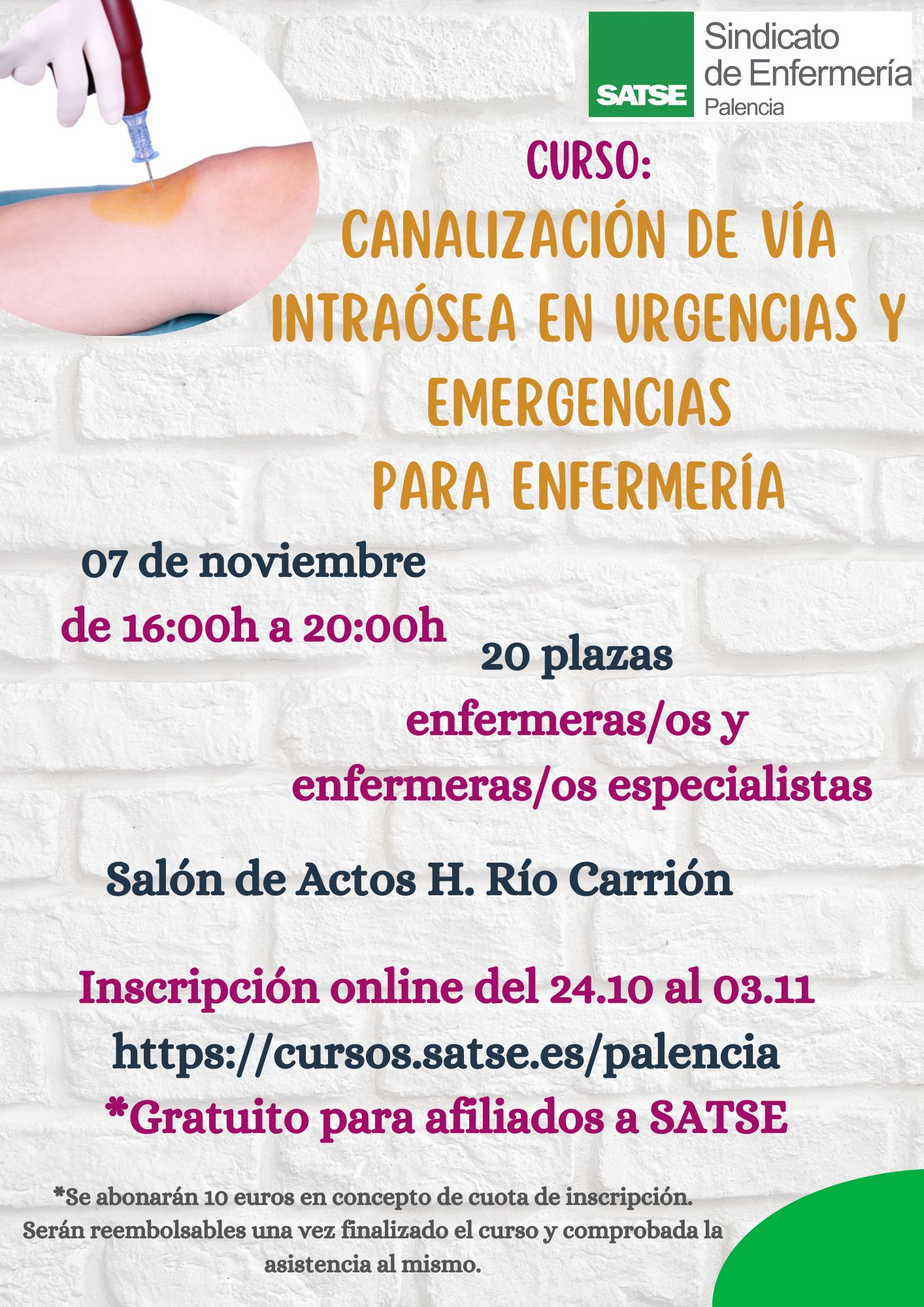 Curso canalización de vía intraósea en Urgencias y Emergencias SATSE Palencia nov 2022